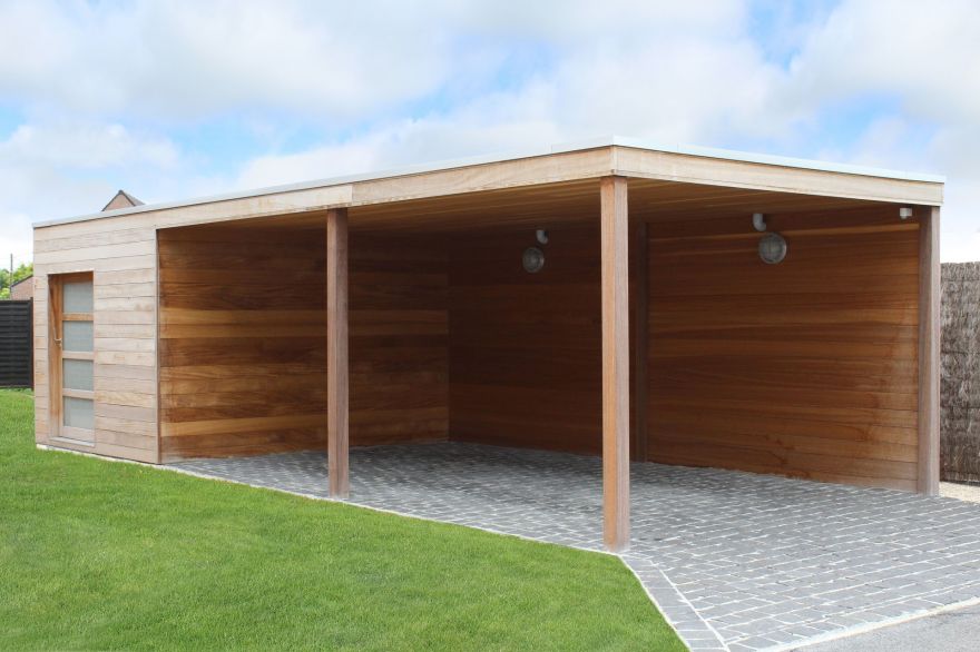 Carport en bois avec abri de jardin, Fabricant Alsace